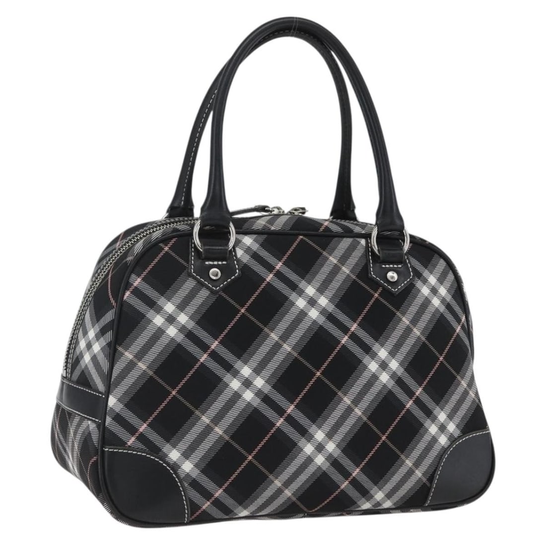 Burberry Blue Label Nova Check Black Nylon Handbag with Dust Bag: Burberry Blue Label Nova Check Black Nylon Handbag with Dust Bag This Burberry Nova Check Blue Label handbag features a durable nylon exterior in black and silver. The bag is designed with practical d