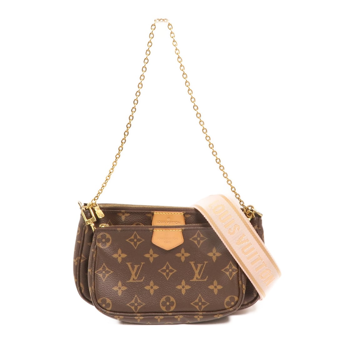 Louis Vuitton Multi Pochette Accessoires Monogram Shoulder Bag with Gold Hardware: Louis Vuitton Multi Pochette Accessoires Monogram Shoulder Bag with Gold Hardware This Louis Vuitton Multi Pochette Accessoires is a versatile 2-way shoulder bag crafted from brown PVC coated canvas i