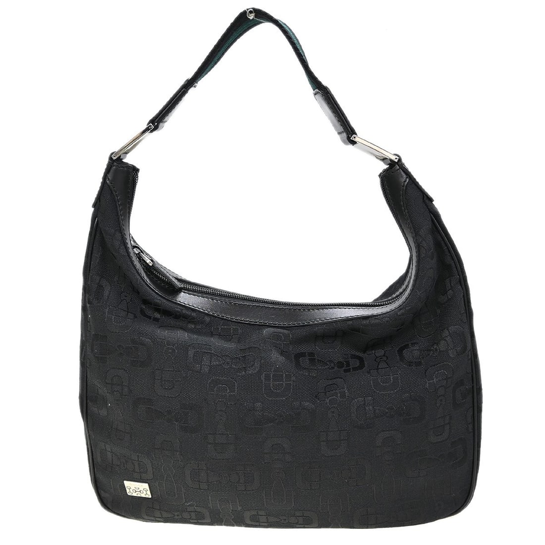 Gucci Jackie Medium Black Canvas Leather Hobo Bag with Horsebit Detail: Gucci Jackie Medium Black Canvas Leather Hobo Bag with Horsebit Detail This vintage Gucci hobo bag features the iconic GG pattern in black canvas with leather accents. The medium-sized handbag has a s