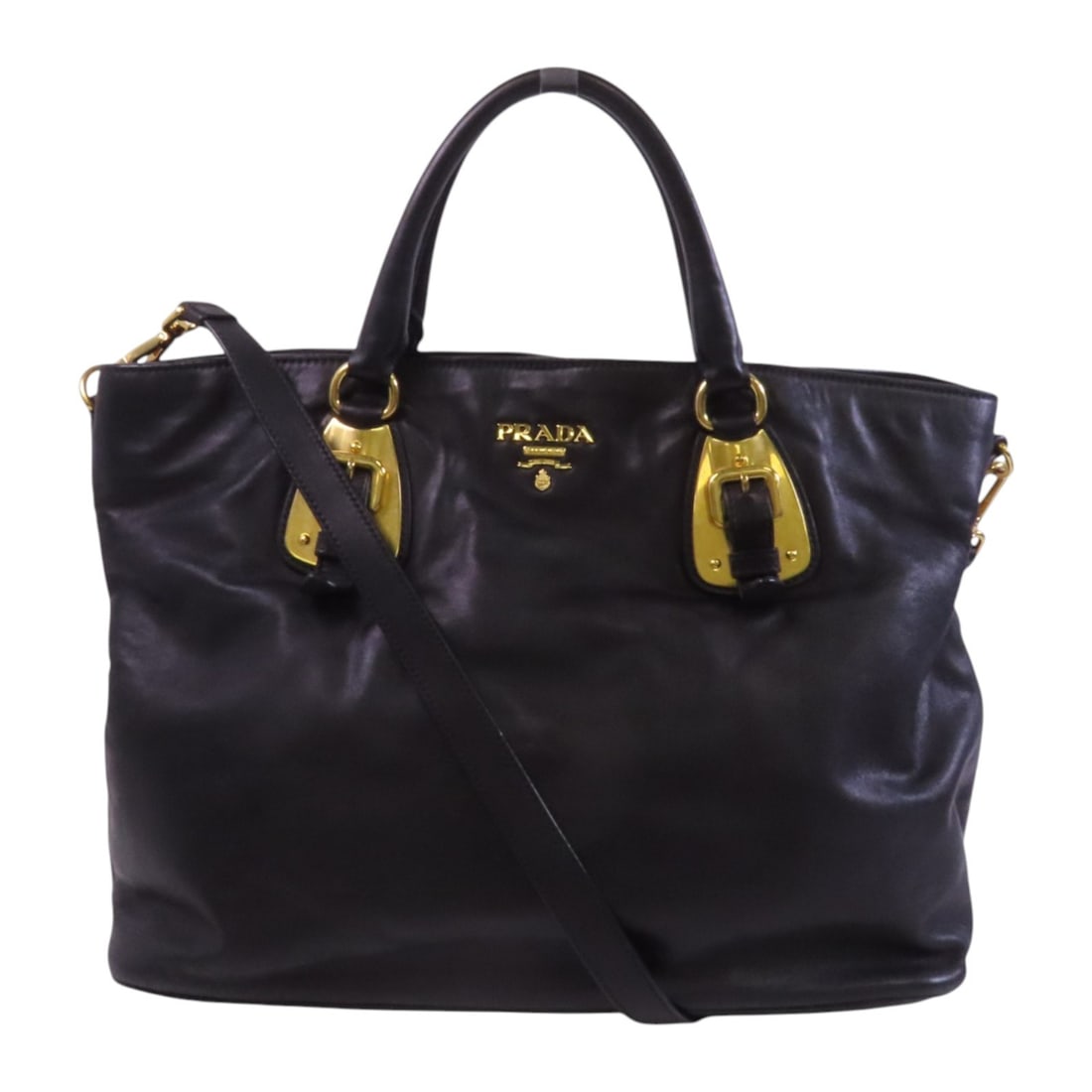 PRADA Black Calfskin 2way Shoulder Tote Bag with GHW: PRADA Black Calfskin 2way Shoulder Tote Bag with GHW This elegant PRADA handbag is a versatile 2-way shoulder bag, expertly crafted from luxurious calfskin leather in a classic black color. With a hei