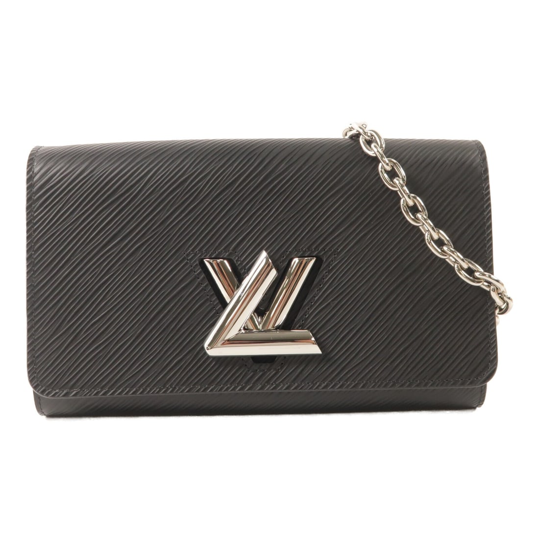 Louis Vuitton Epi Black Twist Chain Wallet Shoulder Bag M62038: Louis Vuitton Epi Black Twist Chain Wallet Shoulder Bag M62038 This Louis Vuitton Portefuille Twist Chain Wallet Shoulder Bag features a sleek design crafted from black Epi calfskin leather. Designed 