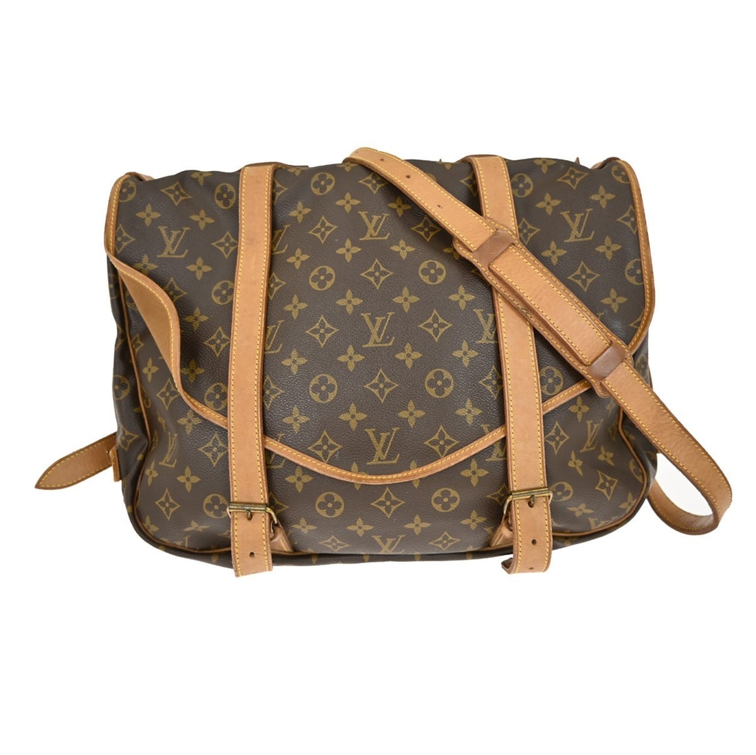 Monogram Canvas Saumur Shoulder Bag by Louis Vuitton: Monogram Canvas Saumur Shoulder Bag by Louis Vuitton This Louis Vuitton Saumur handbag is crafted from the brand's signature monogram canvas in brown. Designed for women, it features leather trim and 
