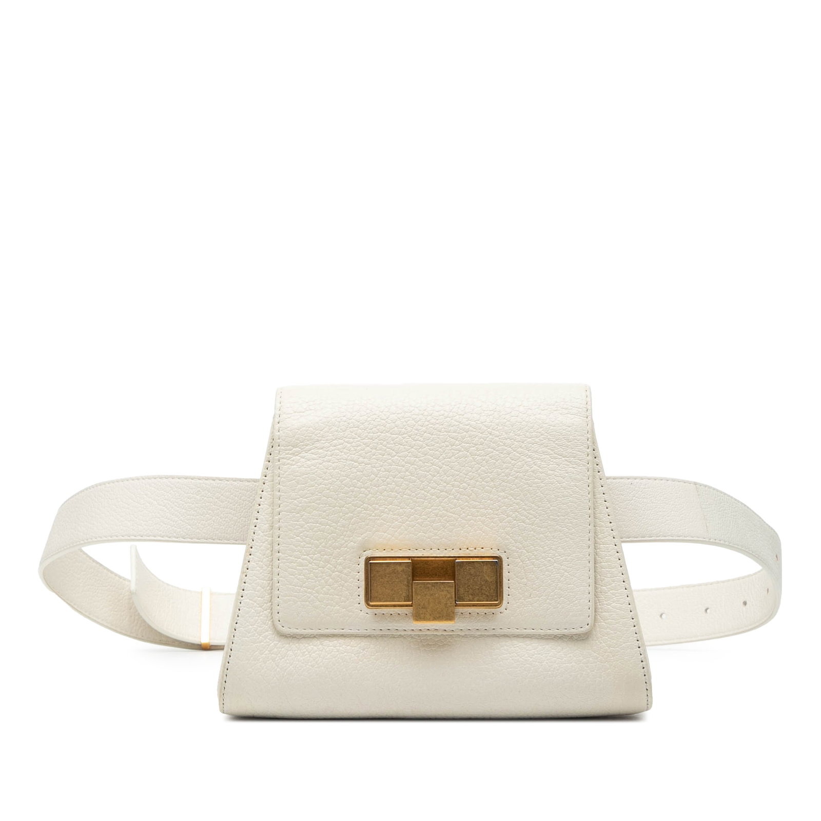 White Leather Geometric Waist Bag by Bottega Veneta: White Leather Geometric Waist Bag by Bottega Veneta This Bottega Veneta Leather Geometric Belt Bag features a white leather body with a distinctive geometric design, an adjustable flat leather waist s