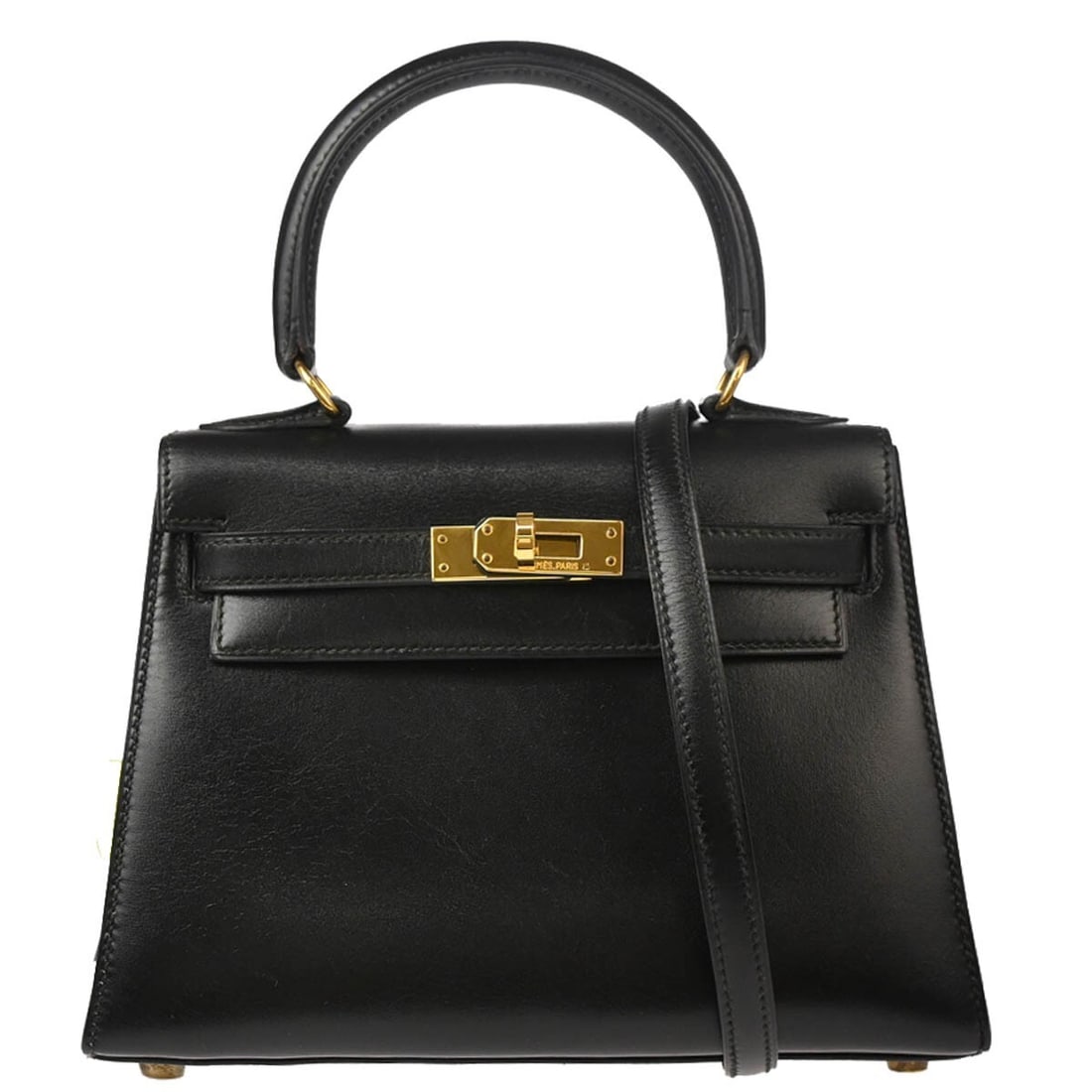 Hermes Mini Kelly 20 Black Box Calf Handbag Gold Hardware: Hermes Mini Kelly 20 Black Box Calf Handbag Gold Hardware Discover the elegance of the Hermes Black Box Calf Mini Kelly 20 2way Sellier Handbag, a perfect accessory for casual occasions. This small ha