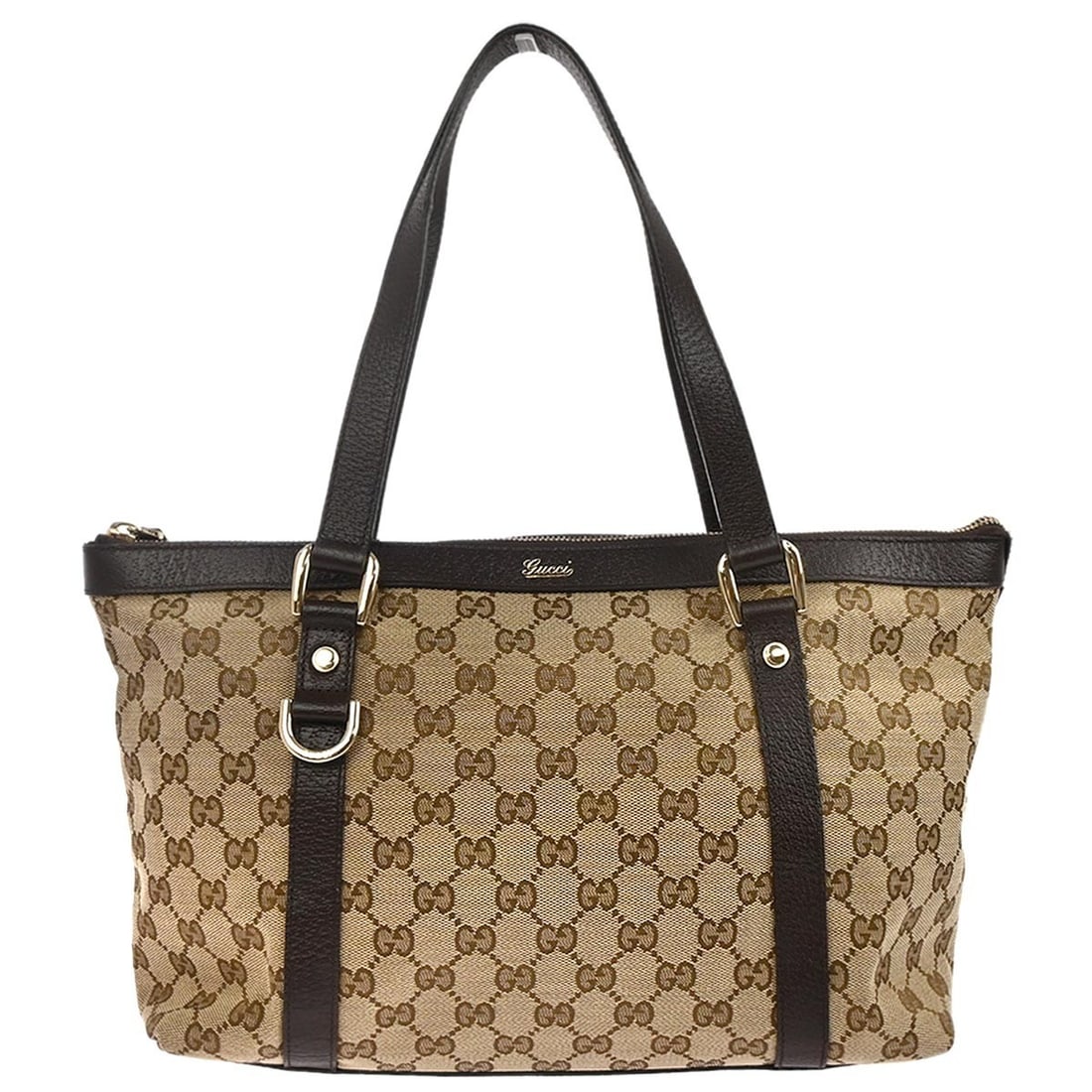Beige Canvas GG Medium Tote by Gucci Model 141470 204991: Beige Canvas GG Medium Tote by Gucci Model 141470 204991 This Gucci tote handbag features the signature GG pattern on beige canvas with leather accents. Designed in a medium size, it offers both style