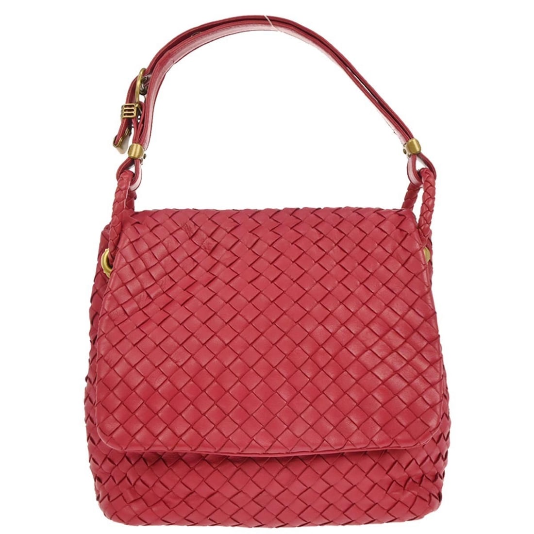 Red Lambskin Intrecciato Top Handle Bag by Bottega Veneta EPEV 2007 3739 E: Red Lambskin Intrecciato Top Handle Bag by Bottega Veneta EPEV 2007 3739 E This Bottega Veneta handbag is crafted from red lambskin leather and features the signature Intrecciato woven pattern. It has