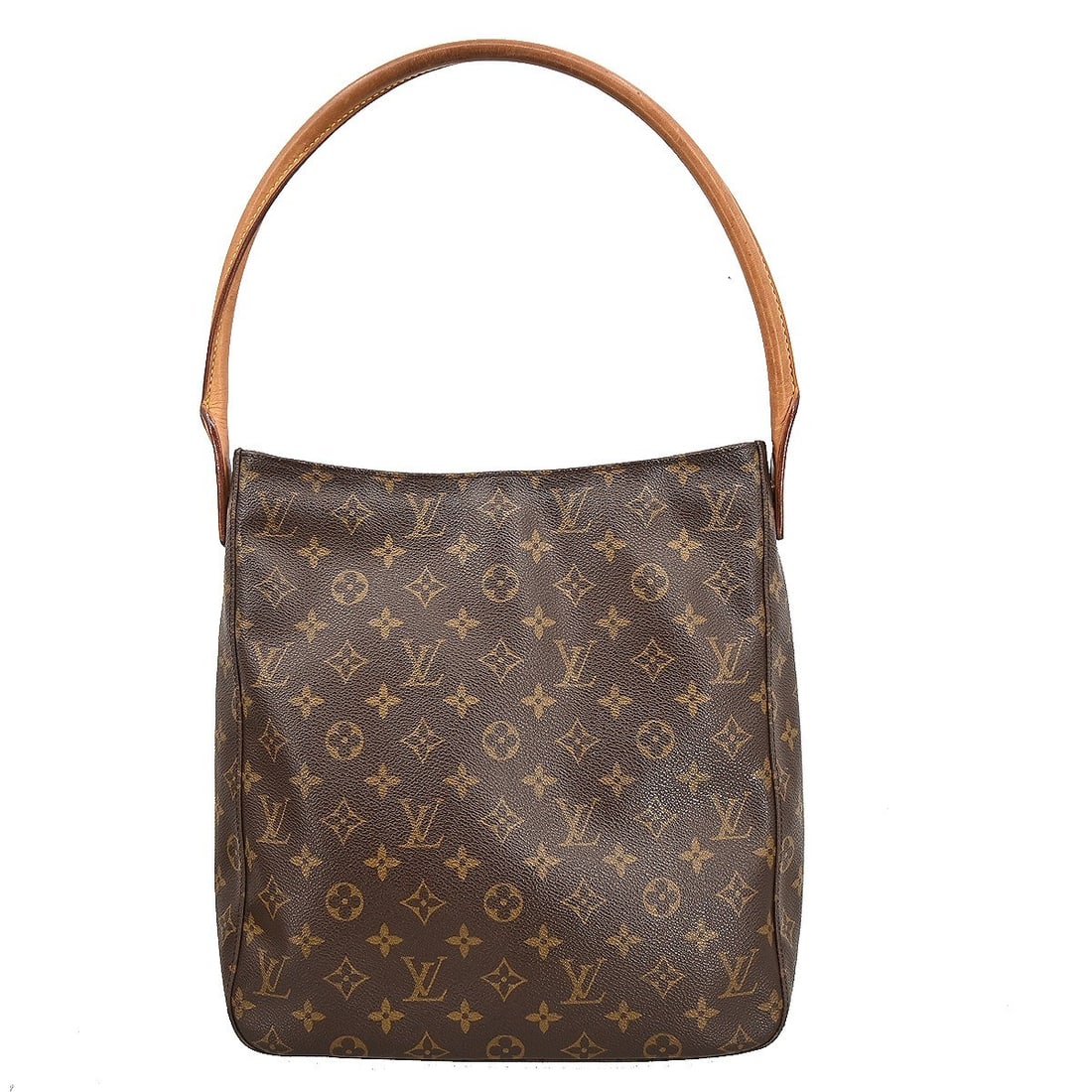 Louis Vuitton Looping GM Monogram Brown Leather Shoulder Bag: Louis Vuitton Looping GM Monogram Brown Leather Shoulder Bag This Louis Vuitton Looping GM shoulder bag features the iconic monogram pattern on brown leather, complemented by beige leather handles and