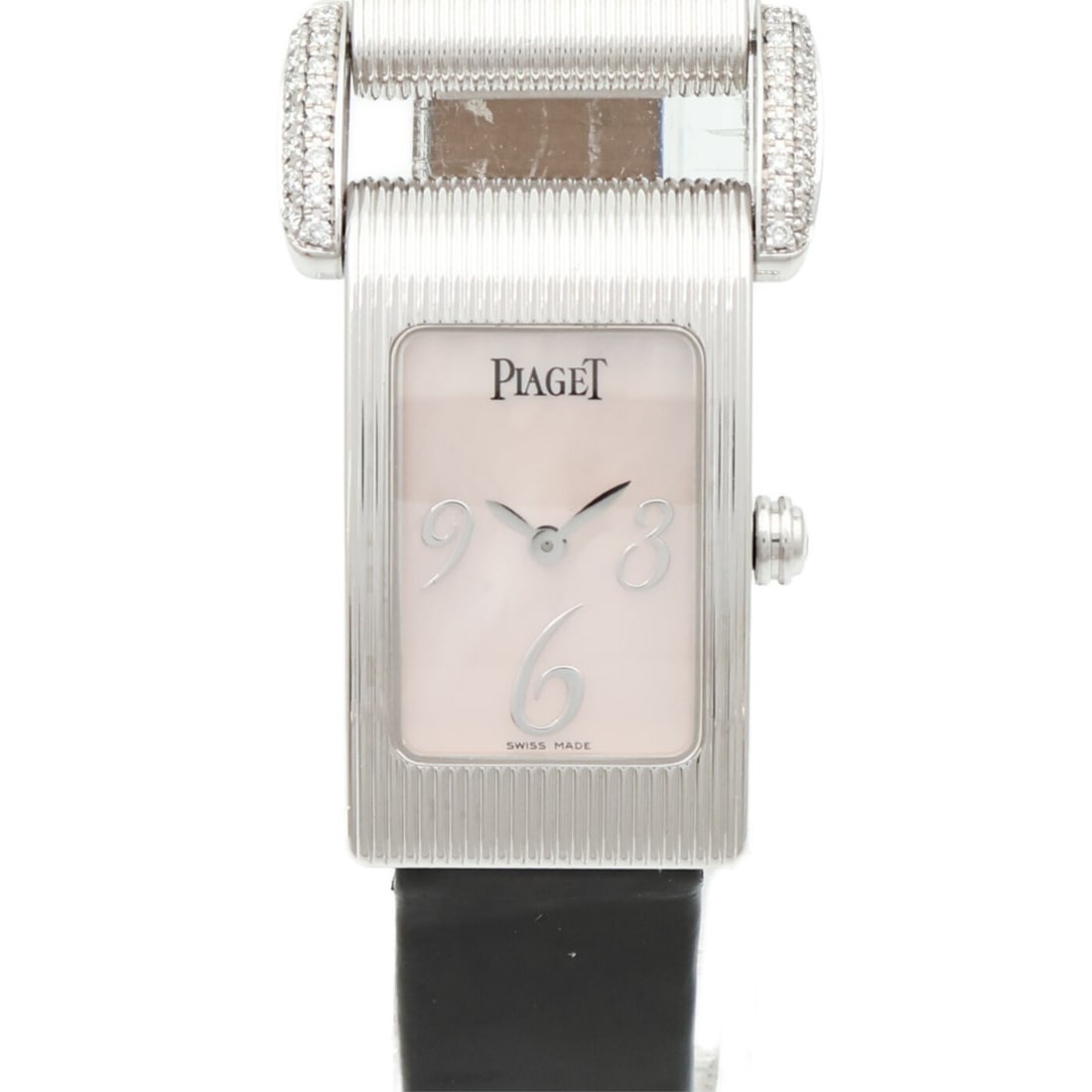 Piaget Miss Protocole Pink Dial 18K White Gold Quartz Ladies Wristwatch: Piaget Miss Protocole Pink Dial 18K White Gold Quartz Ladies Wristwatch This PIAGET Miss Protocole 5322/2003 wristwatch features an 18K white gold case and band, complemented by a pink mother-of-pearl