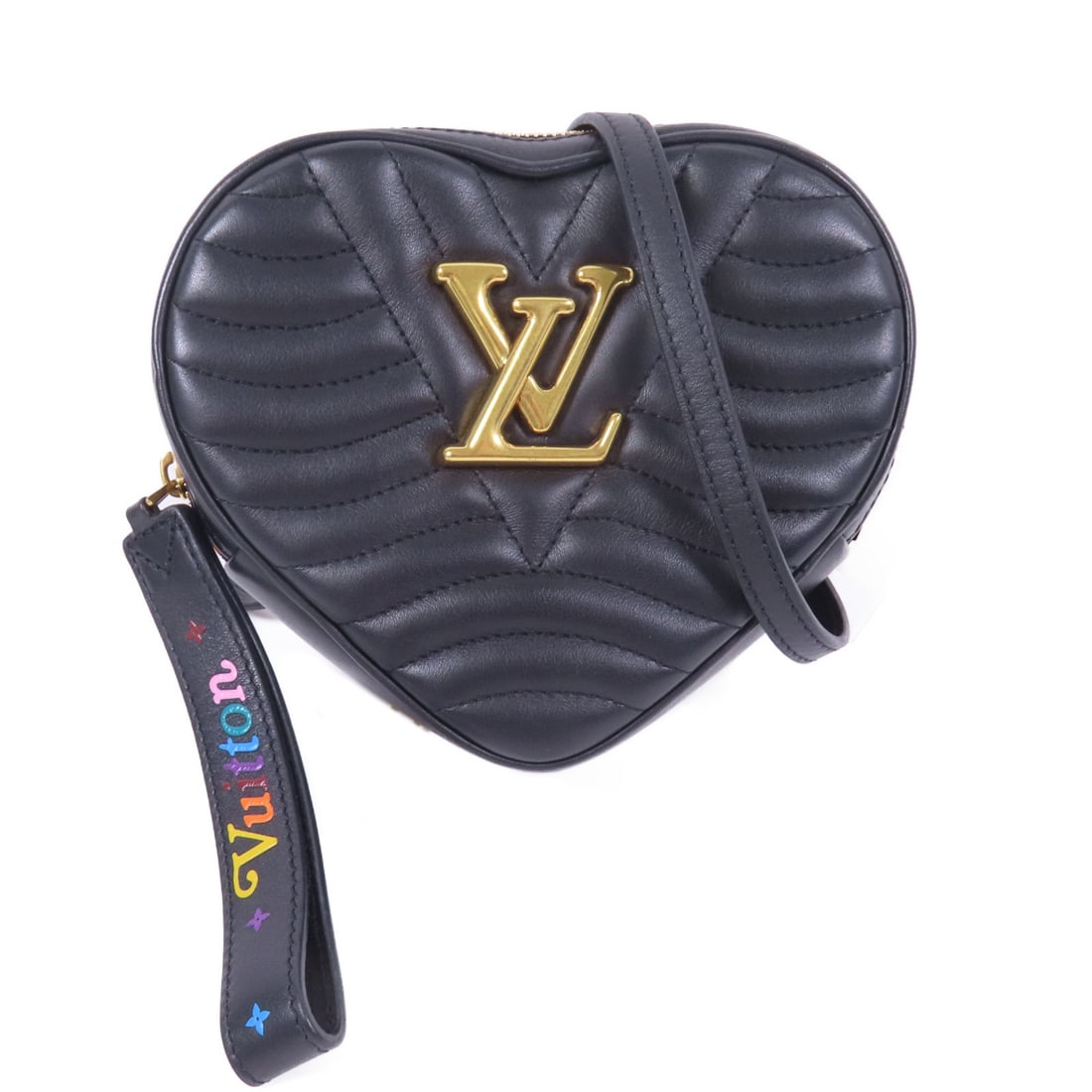 Louis Vuitton New Wave Heart Shoulder Bag Black Calfskin GHW M52796: Louis Vuitton New Wave Heart Shoulder Bag Black Calfskin GHW M52796 This Louis Vuitton New Wave Heart shoulder bag is crafted from black calfskin leather, offering a luxurious and stylish accessory. T