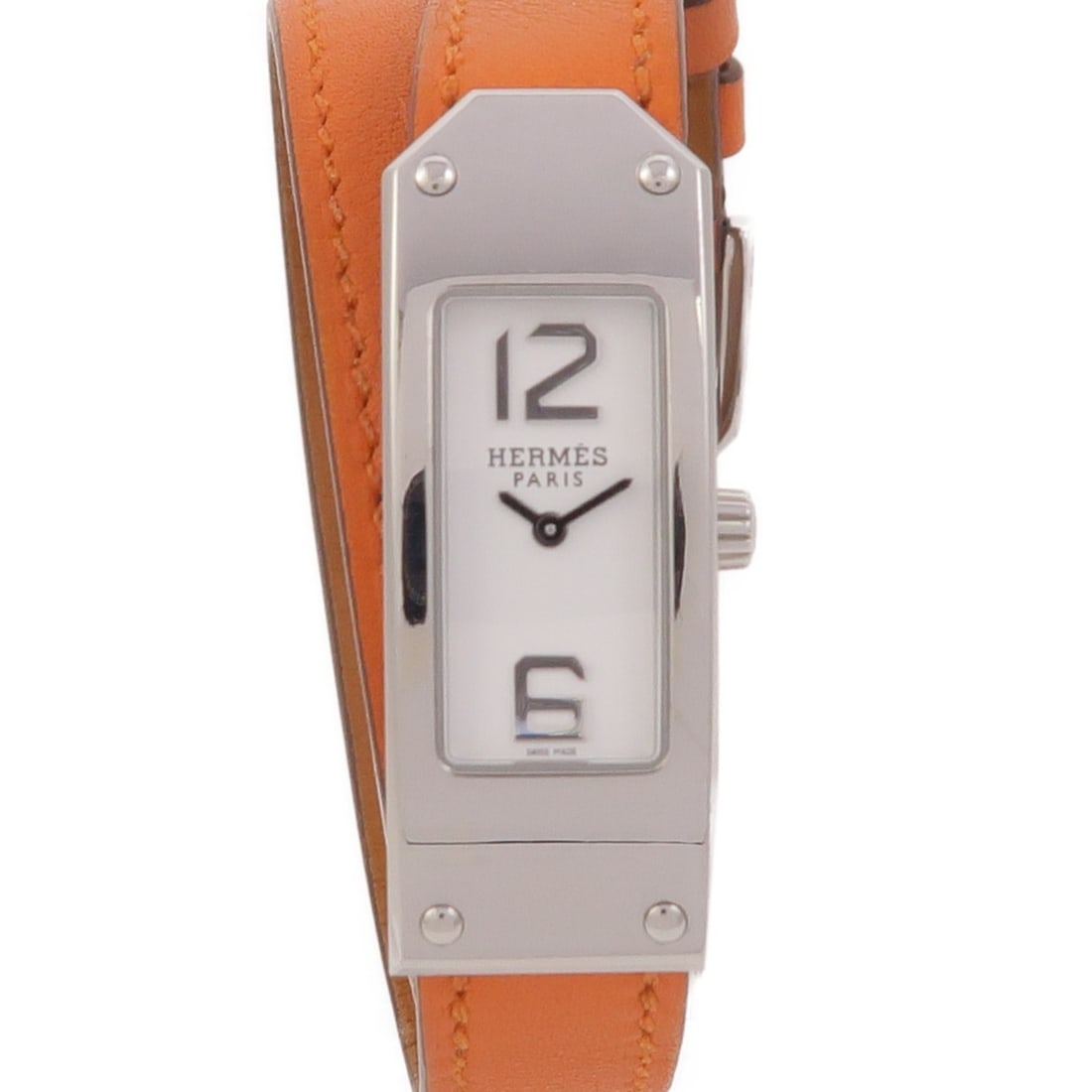Hermes Kelly II Quartz Stainless Steel White Dial Wristwatch: Hermes Kelly II Quartz Stainless Steel White Dial Wristwatch This Hermes Kelly II Quartz Watch features a stainless steel case and band with a white dial, offering a refined and elegant look. Designed