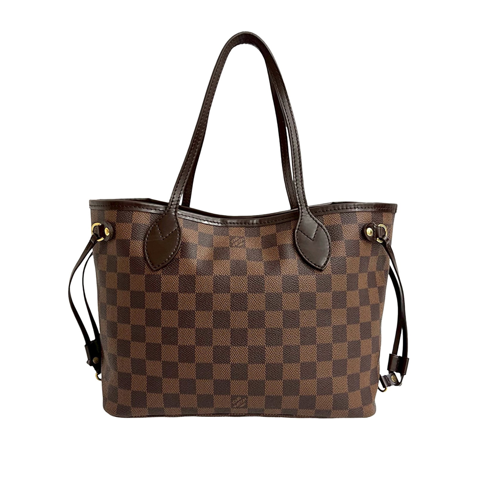 Louis Vuitton Neverfull PM Brown Damier Ebene Canvas Tote Bag: Louis Vuitton Neverfull PM Brown Damier Ebene Canvas Tote Bag The Louis Vuitton Damier Ebene Neverfull PM features a damier canvas exterior with leather trim and flat leather straps. It offers a top l