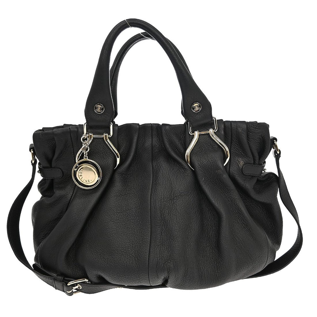 Medium Black Leather Shoulder and Top Handle Bag by Celine: Medium Black Leather Shoulder and Top Handle Bag by Celine This Celine black leather handbag features a versatile 2-way design, allowing it to be carried by the top handle or worn with the shoulder st