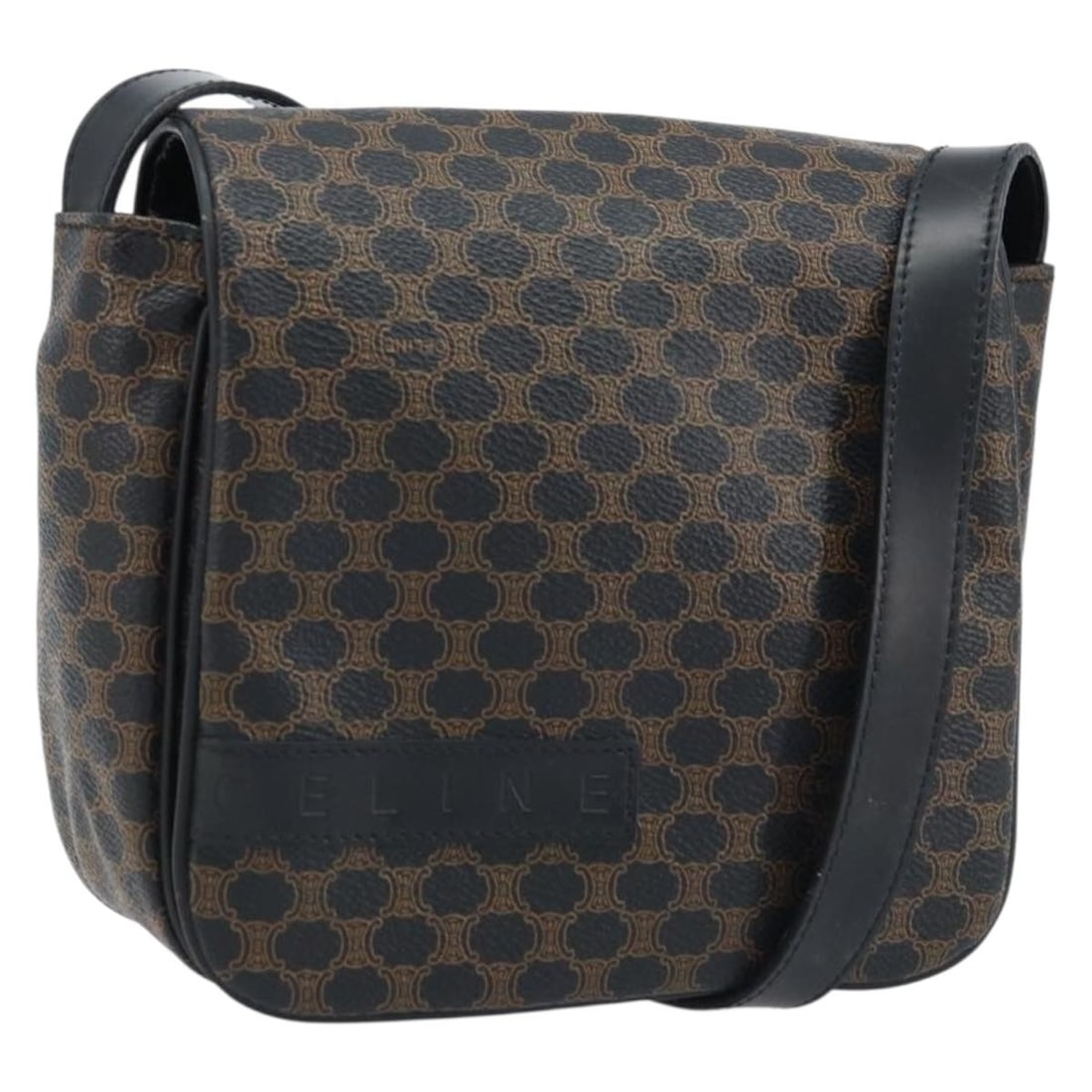 Celine Macadam Black and Gold PVC Canvas Shoulder Bag with Dust Bag: Celine Macadam Black and Gold PVC Canvas Shoulder Bag with Dust Bag This CELINE Macadam shoulder bag features a combination of PVC leather and Macadam canvas in black and gold tones. Designed for wome