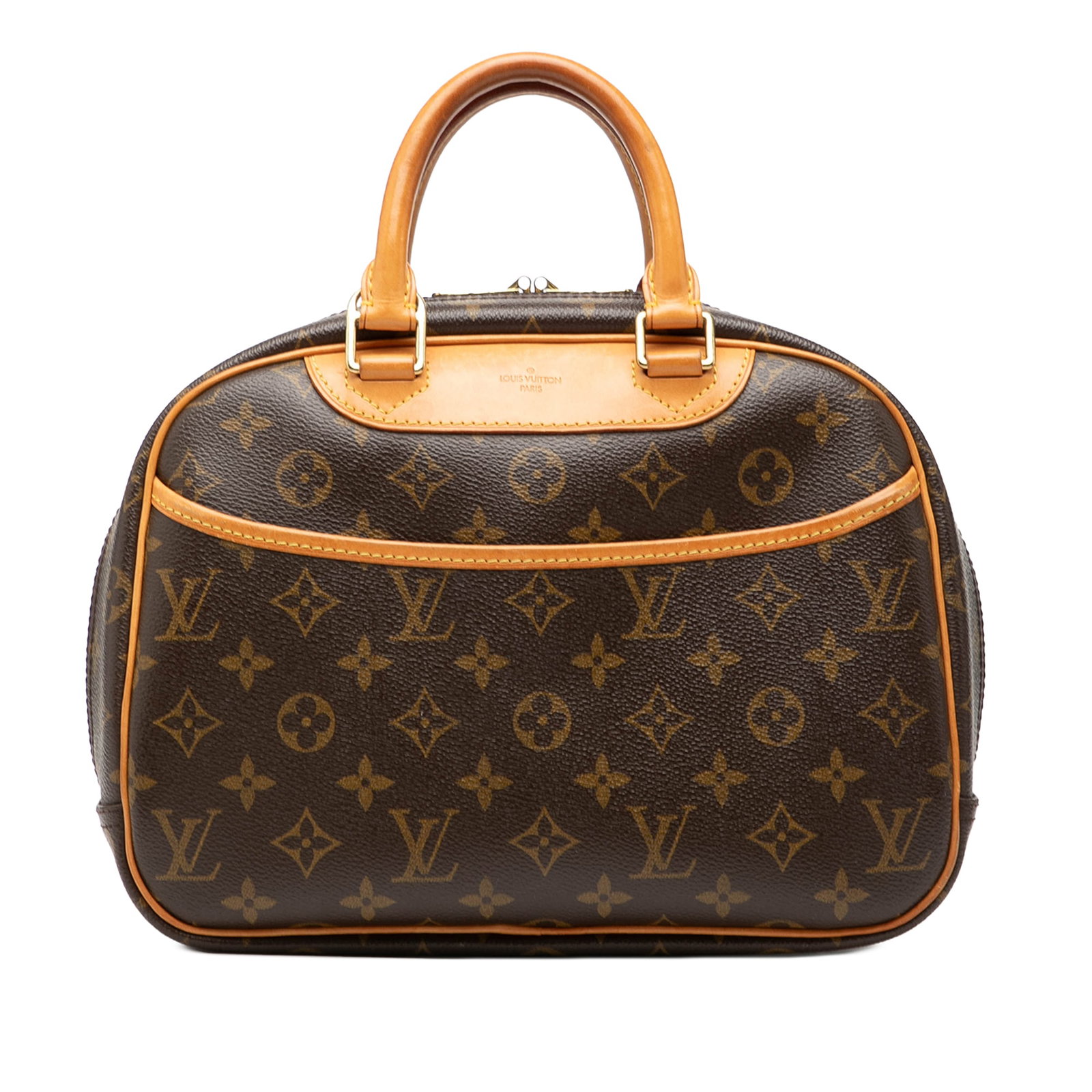 Louis Vuitton Trouville Brown Monogram Canvas Handbag with Leather Trim: Louis Vuitton Trouville Brown Monogram Canvas Handbag with Leather Trim This Louis Vuitton Monogram Trouville bag features the brand's signature monogram canvas with vachetta leather trim and rolled v