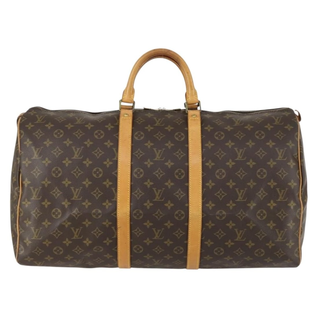 Louis Vuitton Monogram Canvas Keepall Brown Travel Duffel Bag 55cm: Louis Vuitton Monogram Canvas Keepall Brown Travel Duffel Bag 55cm This Louis Vuitton Keepall Bag features the iconic Monogram Canvas in brown and is designed for female use. The bag shows signs of us