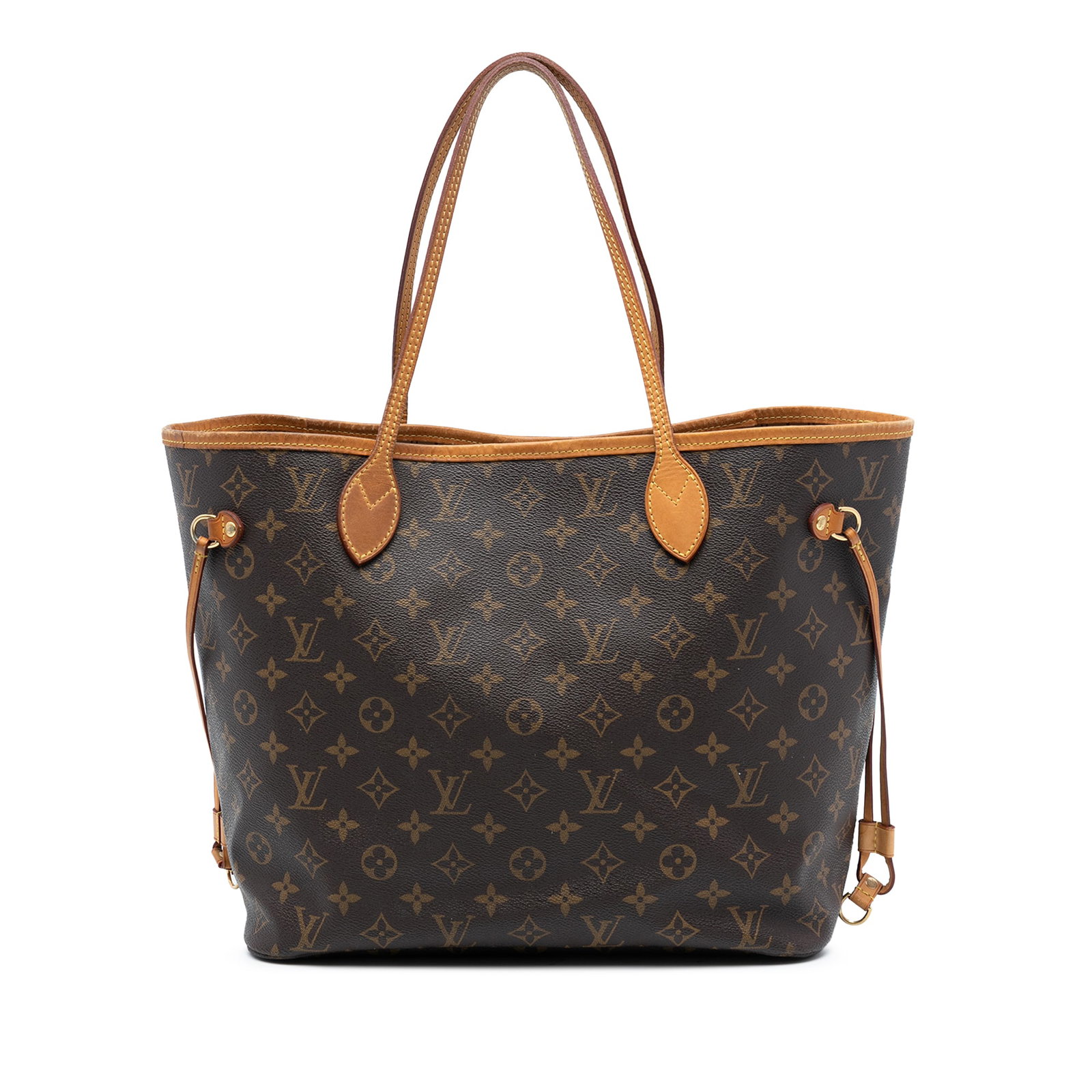 Louis Vuitton Neverfull MM Monogram Canvas Tote with Vachetta Leather Trim: Louis Vuitton Neverfull MM Monogram Canvas Tote with Vachetta Leather Trim The Louis Vuitton Monogram Neverfull MM features a monogram canvas body accented with vachetta leather trim and flat vachetta