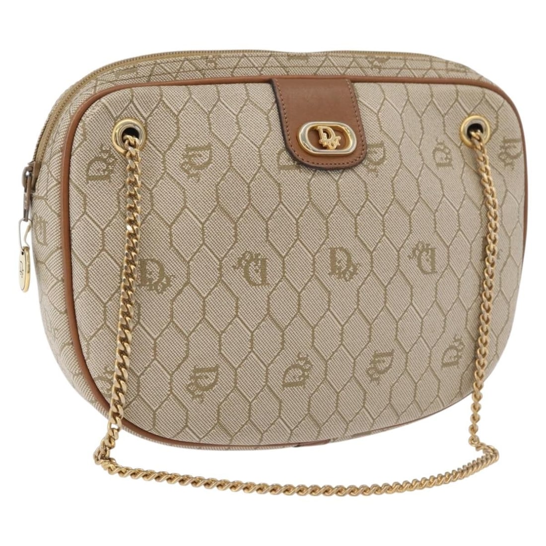 Christian Dior Honeycomb Canvas Beige Gold Shoulder Bag PVC Leather: Christian Dior Honeycomb Canvas Beige Gold Shoulder Bag PVC Leather This Christian Dior shoulder bag features the iconic honeycomb canvas and PVC leather in a beige and gold color scheme. The bag is d