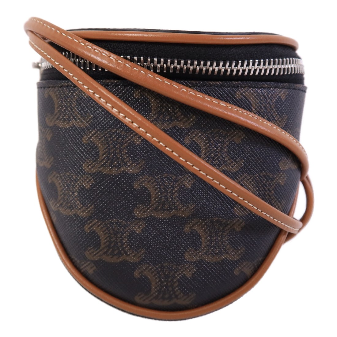 CELINE Small Zipped Shoulder Purse Brown Coated Canvas 10J642ECM 04LI (1 of 14)