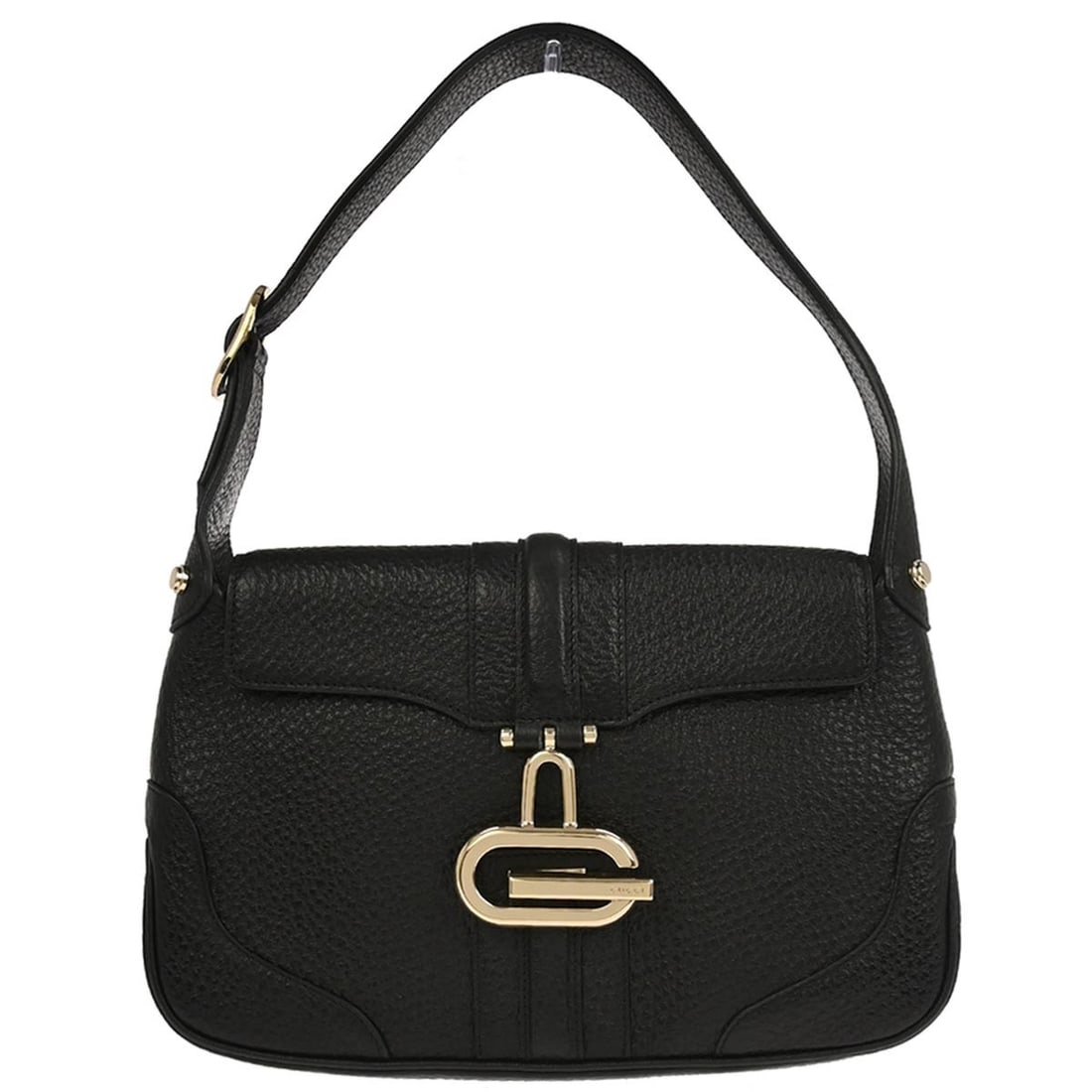 Small Black Leather Gucci 130846 002214 Vintage Handbag from Italy: Small Black Leather Gucci 130846 002214 Vintage Handbag from Italy This vintage Gucci handbag is crafted from black leather and features a small, structured silhouette. The bag is designed with a blac