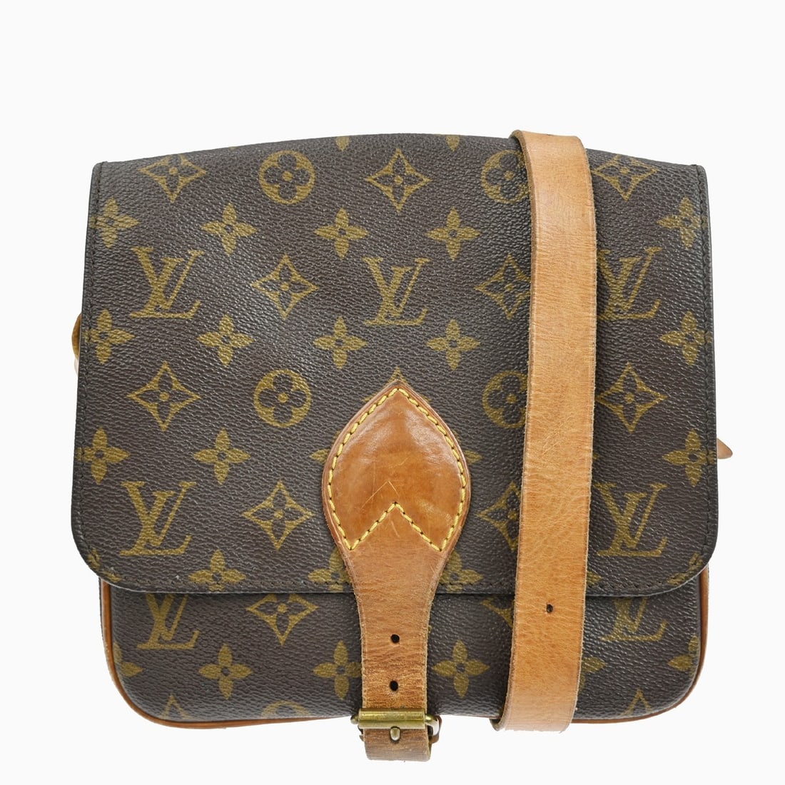 Louis Vuitton Cartouchiere Brown Monogram Canvas Shoulder Bag: Louis Vuitton Cartouchiere Brown Monogram Canvas Shoulder Bag The Louis Vuitton Cartouchiere Handbag features the signature monogram canvas in brown, designed for unisex use. The bag shows signs of we