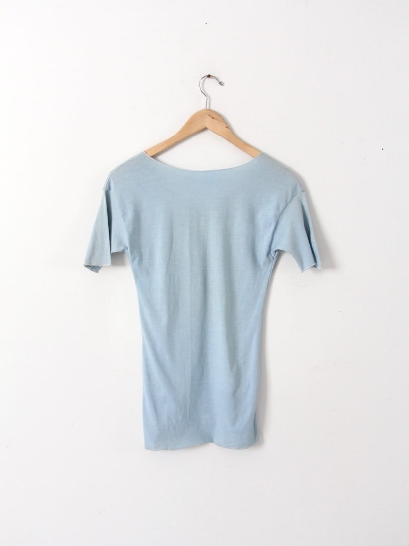 1980s Vintage East Whittier Graphic Tee Soft Blue V-Neck - 2
