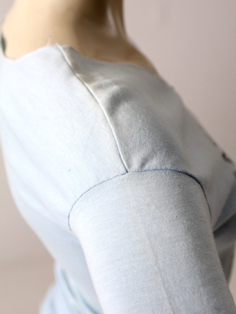 1980s Vintage East Whittier Graphic Tee Soft Blue V-Neck - 8
