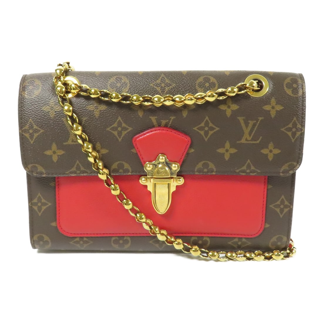 Louis Vuitton Victoire Chain Shoulder Bag M41731 Monogram Brown Red: Louis Vuitton Victoire Chain Shoulder Bag M41731 Monogram Brown Red This exquisite Louis Vuitton shoulder bag features a stylish design with a stunning brown and red color combination. Crafted from du