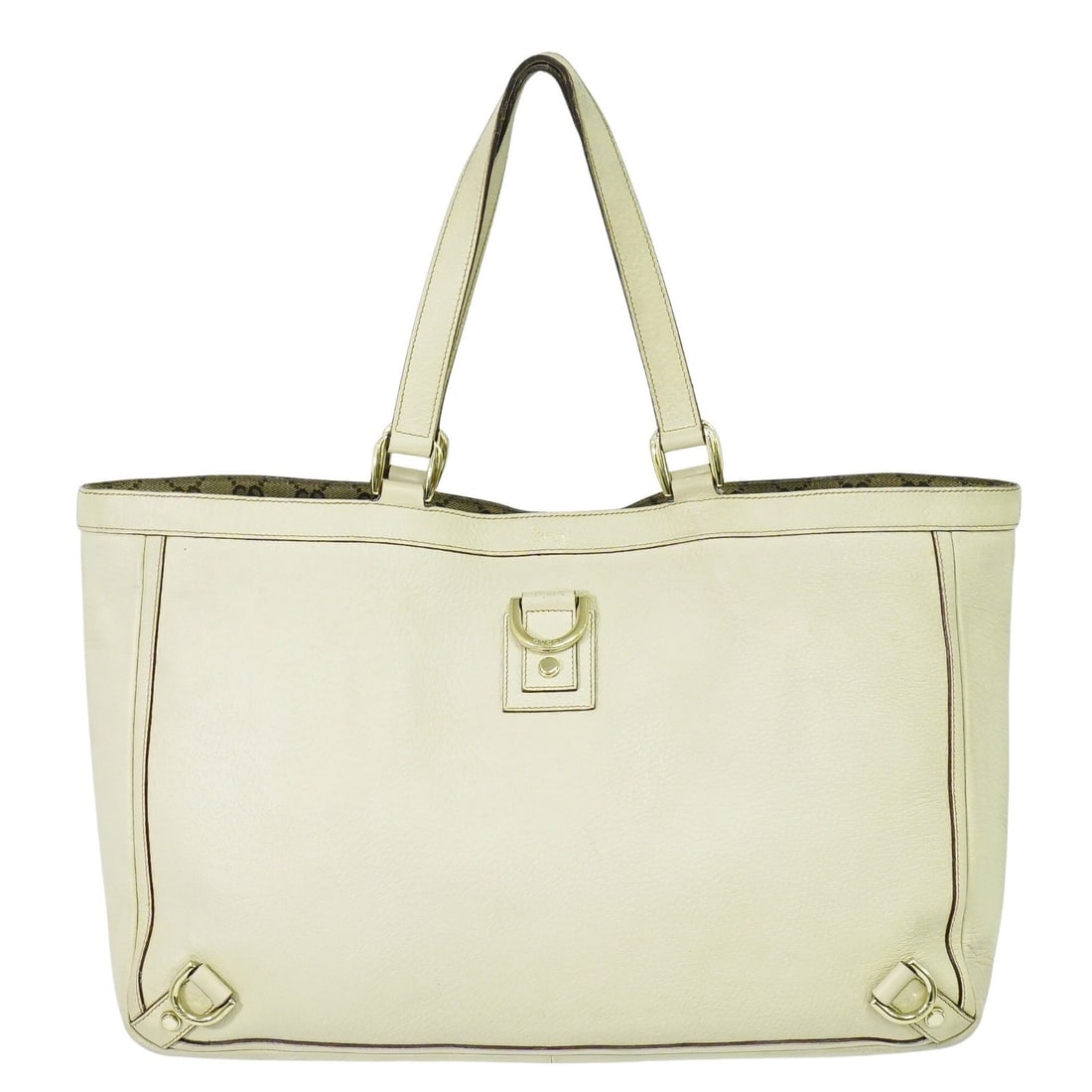 Gucci Abbey Ecru Leather Shoulder Bag Gold Hardware: Gucci Abbey Ecru Leather Shoulder Bag Gold Hardware Gucci Abbey handbag in ecru leather, designed for women, features gold hardware. The bag shows signs of use, including some wear and stains, minor s