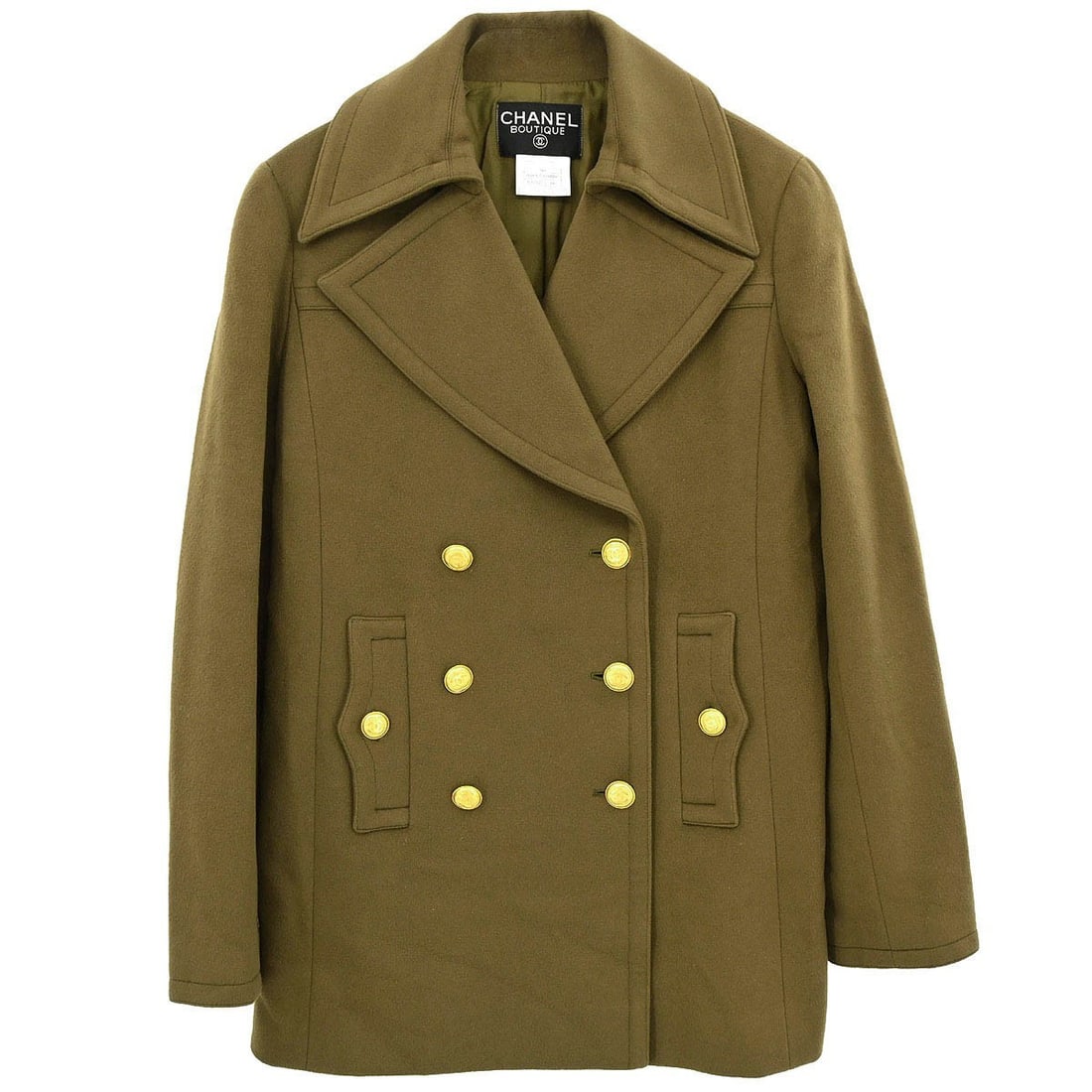 Brown Long Cashmere Double Breasted Chanel Overcoat Size 38 Vintage: Brown Long Cashmere Double Breasted Chanel Overcoat Size 38 Vintage This Chanel double-breasted overcoat is crafted from 100% cashmere in a classic brown hue. Featuring long sleeves and a regular fit,