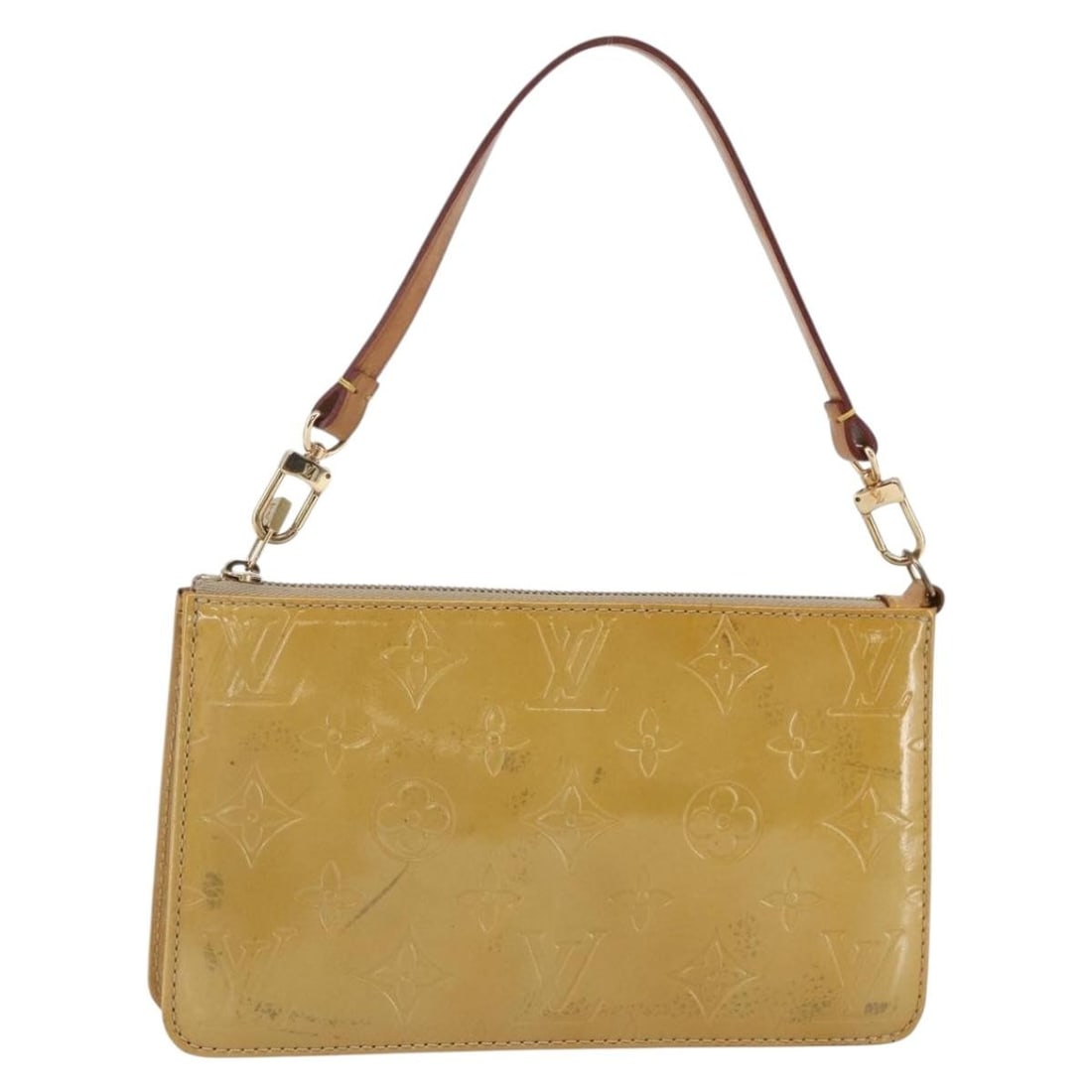 Lexington Pochette Beige Patent Leather Pouch by Louis Vuitton: Lexington Pochette Beige Patent Leather Pouch by Louis Vuitton This Louis Vuitton Lexington Pochette is crafted from Monogram Vernis patent leather in beige and designed for women. It features a compa