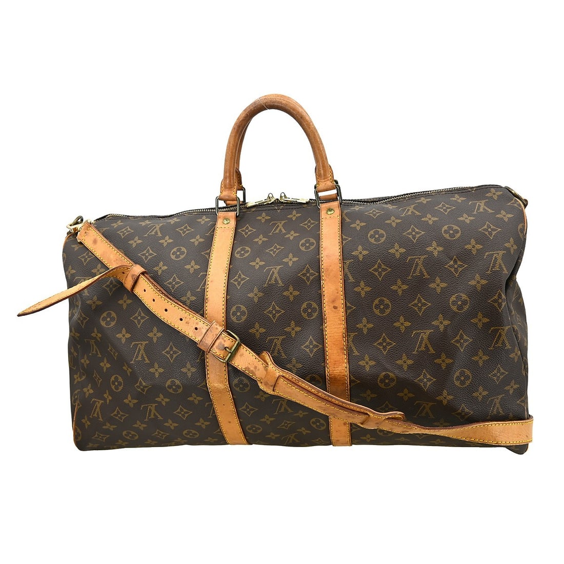 Keepall Bandouliere Travel Bag in Brown Monogram Canvas by Louis Vuitton: Keepall Bandouliere Travel Bag in Brown Monogram Canvas by Louis Vuitton The Louis Vuitton Keepall Bandouliere Bag features the iconic Monogram Canvas and is designed for women. This brown travel bag 