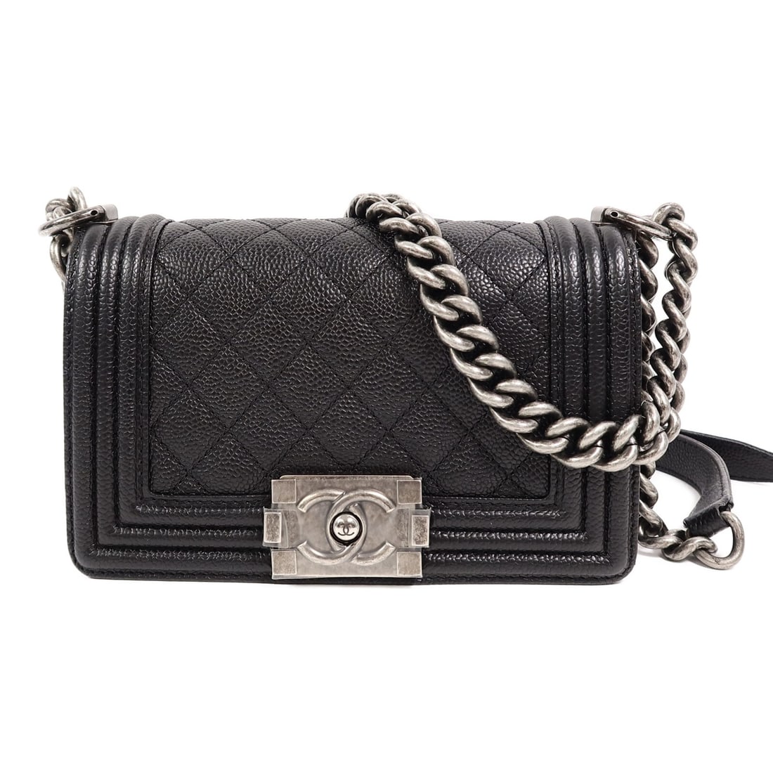 CHANEL Boy 20 Black Calfskin Shoulder Bag: CHANEL Boy 20 Black Calfskin Shoulder Bag This CHANEL Boy 20 chain shoulder bag features luxurious black calfskin leather and silver-tone hardware. Designed for women, it offers a compact silhouette w