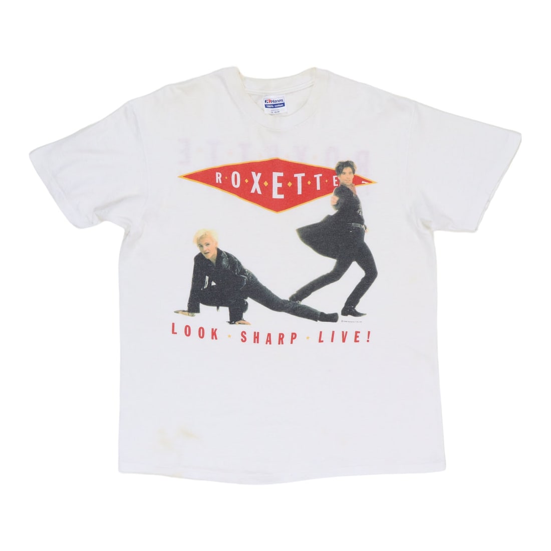 Vintage 1989 Roxette Look Sharp Tour Cotton T Shirt White Extra Large: Vintage 1989 Roxette Look Sharp Tour Cotton T Shirt White Extra Large This is an original vintage 1989 Roxette Look Sharp Live Tour shirt, featuring front and back graphics. The shirt is made of 100% 