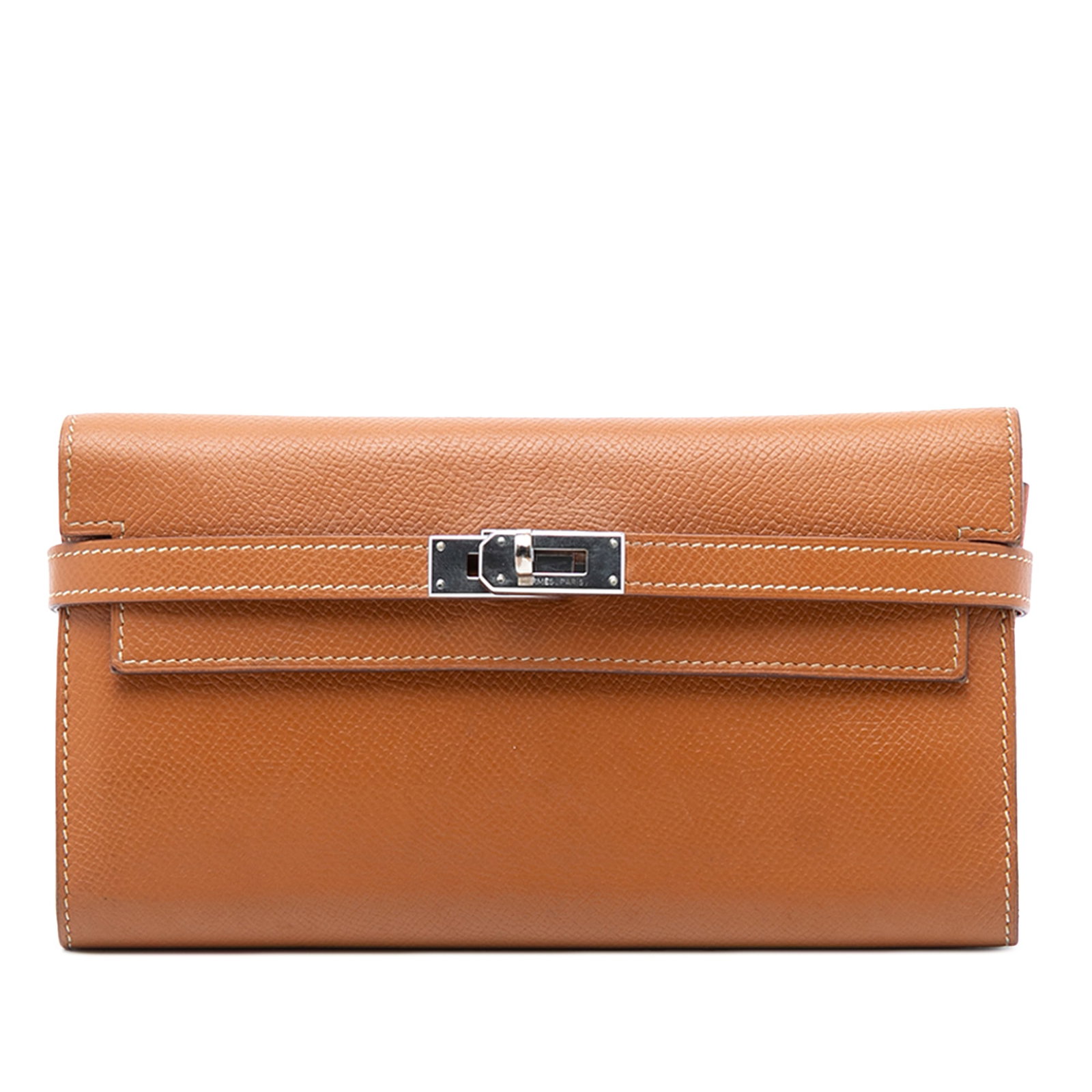 Hermes Kelly Longue Wallet Gold Epsom Leather with Turn Lock: Hermes Kelly Longue Wallet Gold Epsom Leather with Turn Lock This Hermes Kelly Longue wallet is crafted from Epsom leather in a gold brown color and features a front turn lock closure. The interior is