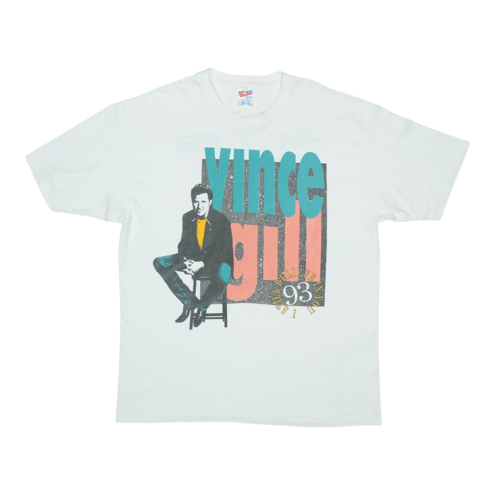 Vintage 1993 Vince Gill Concert Graphic T-Shirt White Cotton Size XL (1 of 7)
