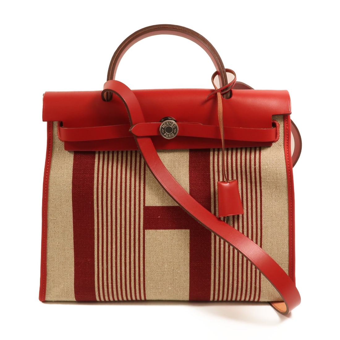 Hermes Herbag PM Red Canvas Shoulder Bag with Palladium Hardware (1 of 18)