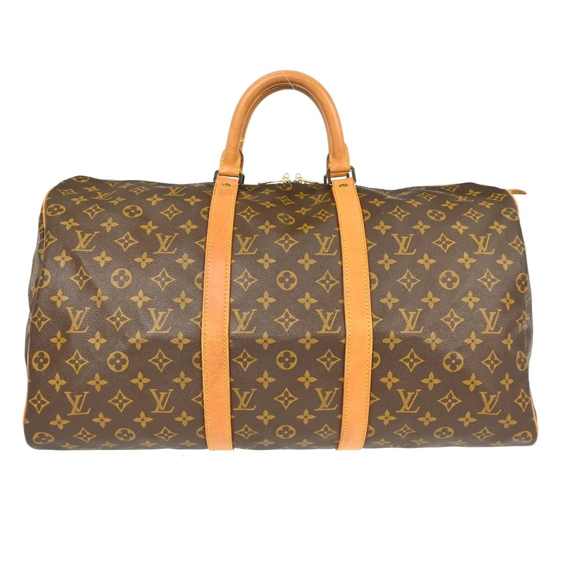 Louis Vuitton Monogram Canvas Keepall Unisex Travel Bag 50cm: Louis Vuitton Monogram Canvas Keepall Unisex Travel Bag 50cm This is a Louis Vuitton Keepall Bag crafted from signature monogram canvas in brown. Designed for unisex use, the bag features leather acce
