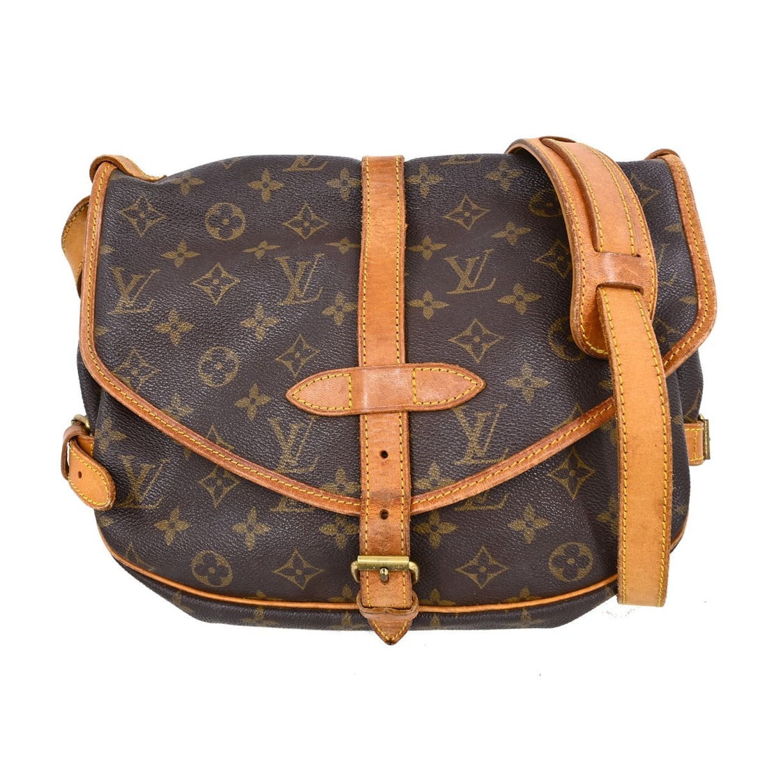 Louis Vuitton Saumur 30 Monogram Canvas Shoulder Bag M42256 Brown: Louis Vuitton Saumur 30 Monogram Canvas Shoulder Bag M42256 Brown This Louis Vuitton Saumur 30 messenger bag features the iconic monogram canvas leather exterior with brown accents. Designed in a medi