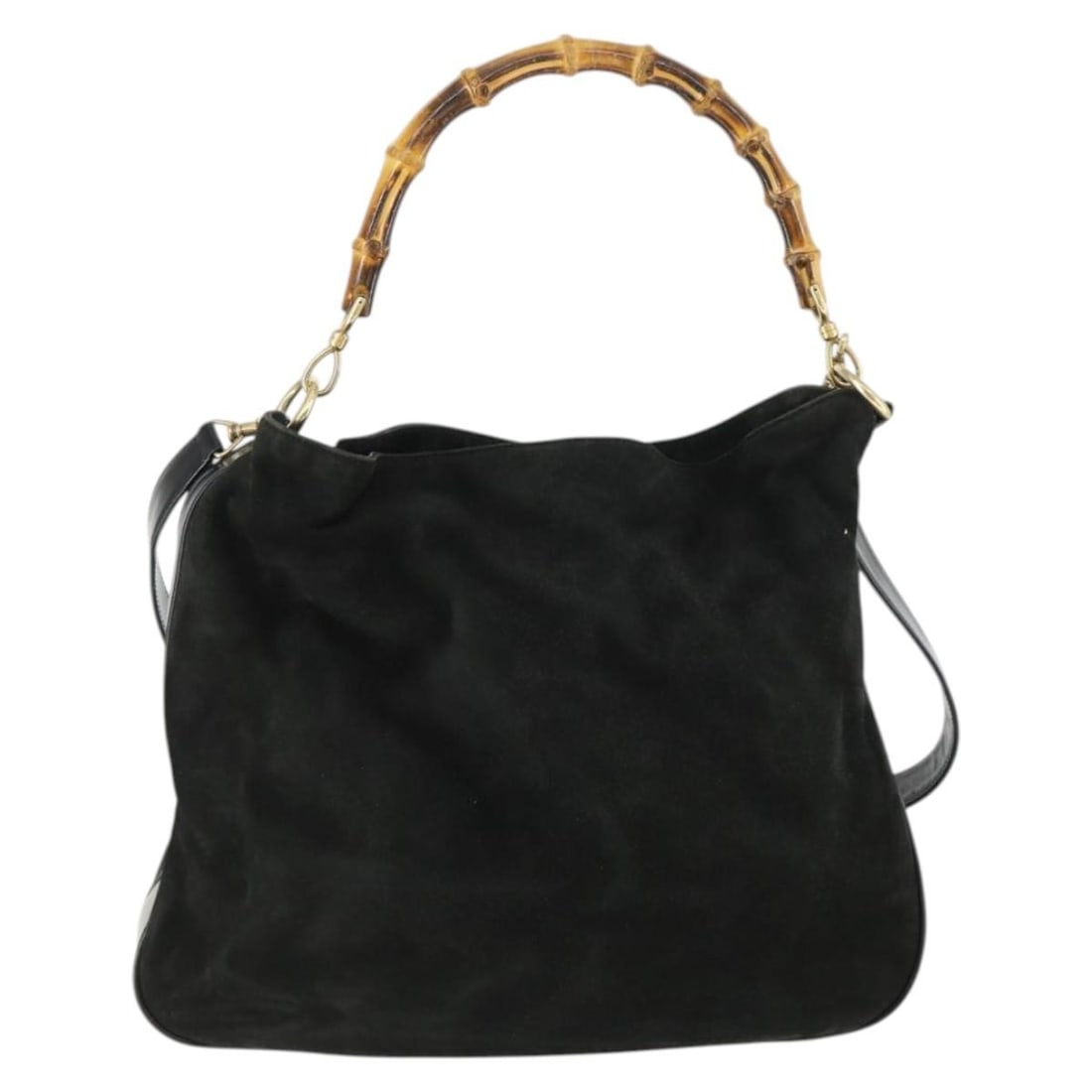 Black Suede Gucci Bamboo Hobo Bag Vintage Italian Purse 35cm: Black Suede Gucci Bamboo Hobo Bag Vintage Italian Purse 35cm This Gucci Vintage Bamboo Hobo bag is crafted from black suede and features the iconic bamboo handle design. Made for women, it showcases a