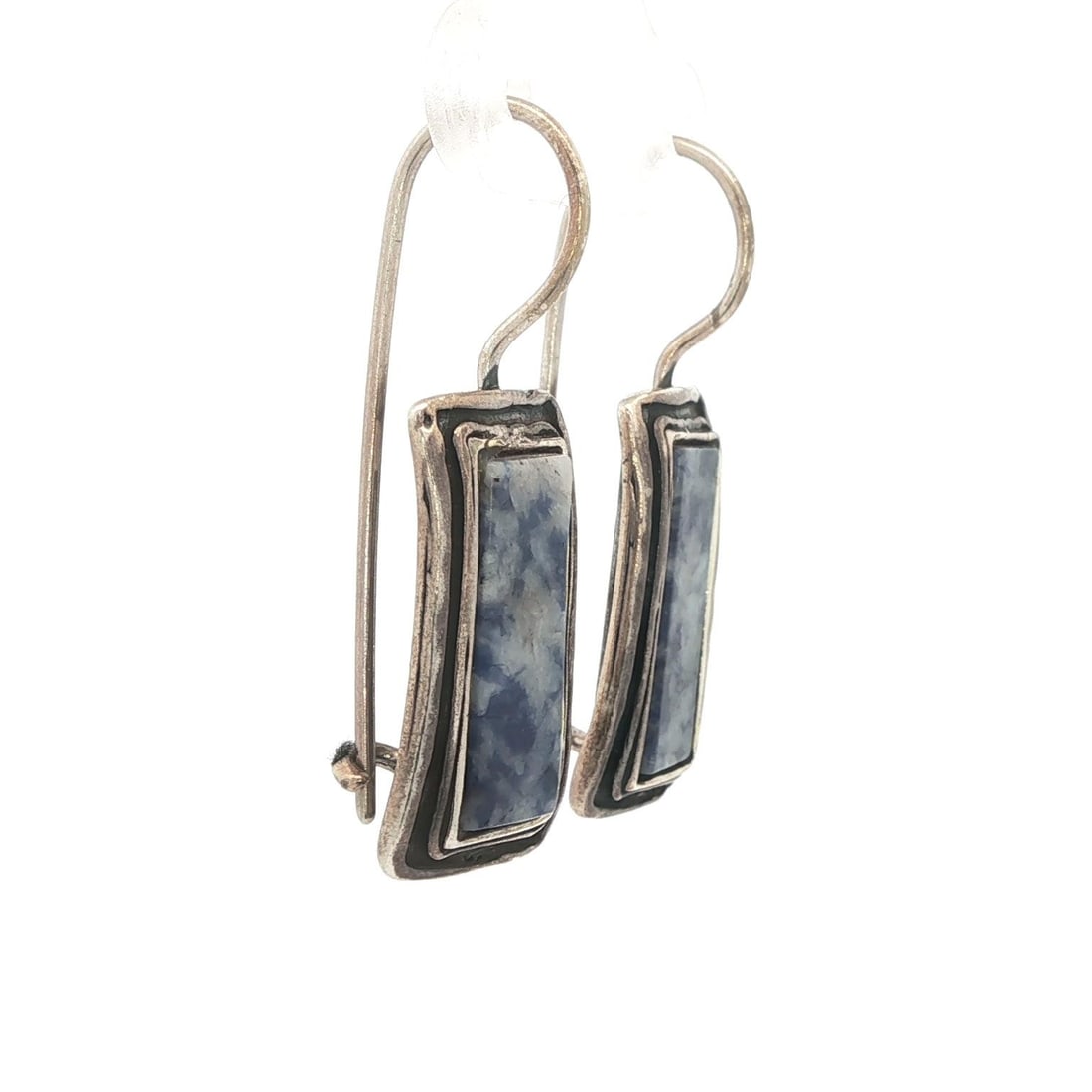 Handmade Sterling Silver Sodalite Rectangular Dangle Earrings - 5