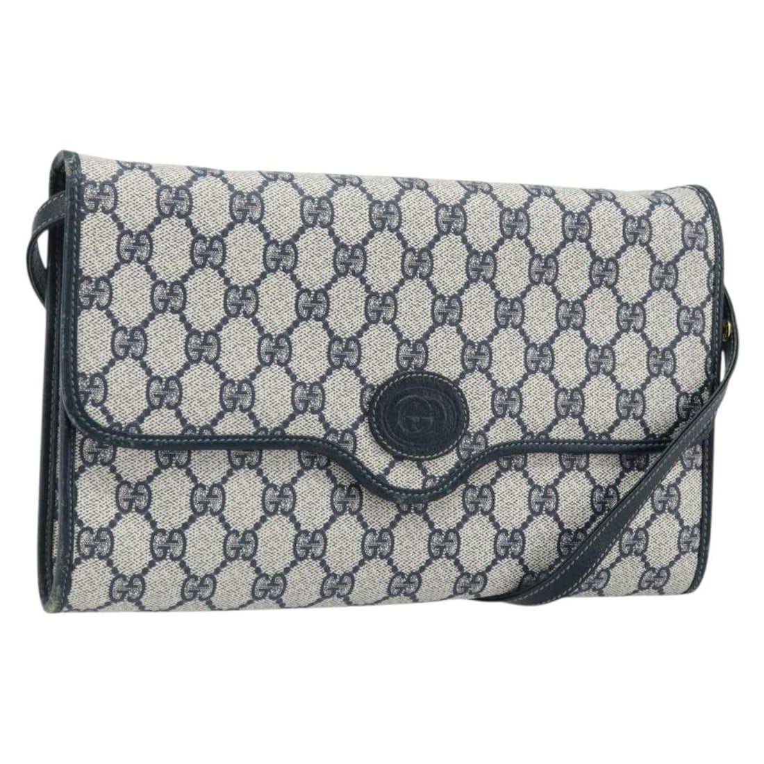 Gucci GG Supreme Navy PVC Leather Shoulder Bag Gold Accents Italy (1 of 18)