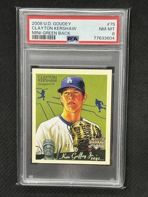 PSA 8 Clayton Kershaw 2008 Goudey Mini Green Back Rookie Card #75 (1 of 3)
