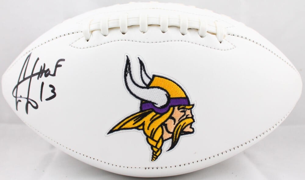 Minnesota Vikings Ball Signed by Cris Carter Beckett Authenticated With HOF Inscription: Minnesota Vikings Ball Signed by Cris Carter Beckett Authenticated With HOF Inscription This Minnesota Vikings logo football features an authentic autograph from Cris Carter and includes the Hall of F