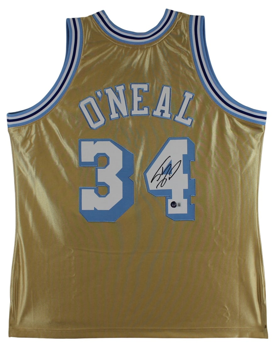 Signed Mitchell & Ness Lakers Jersey Shaquille O'Neal 75th Anniversary BAS Authenticated: Signed Mitchell & Ness Lakers Jersey Shaquille O'Neal 75th Anniversary BAS Authenticated This is an authentic Los Angeles Lakers gold Mitchell & Ness 75th Anniversary Hardwood Classics Swingman Jersey