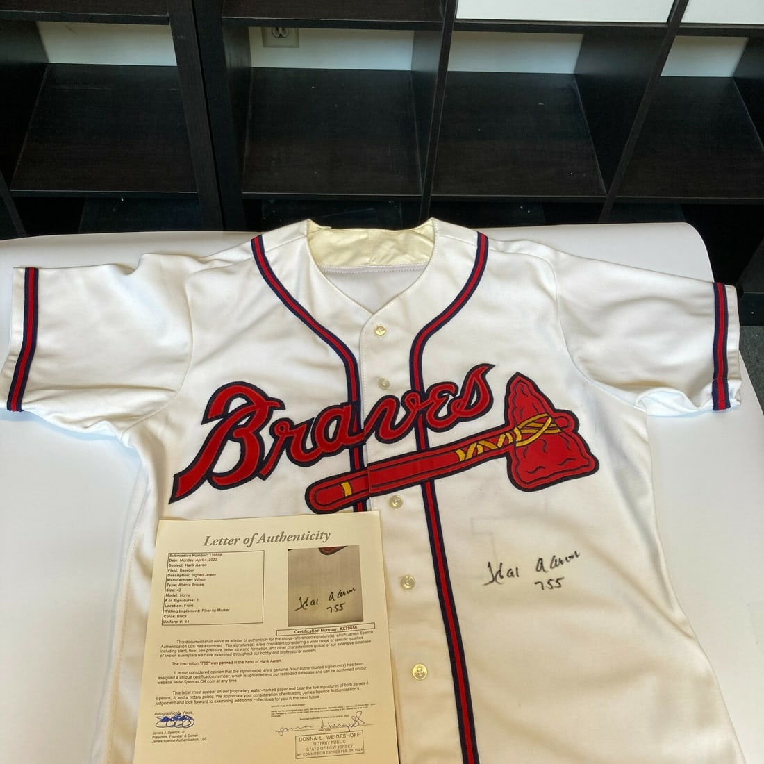 Hank Aaron Signed 755 Home Run Authentic Braves Jersey JSA COA: Hank Aaron Signed 755 Home Run Authentic Braves Jersey JSA COA Celebrate baseball history with this rare Hank Aaron 755 Home Run signed authentic Atlanta Braves game model jersey. This original Wilson