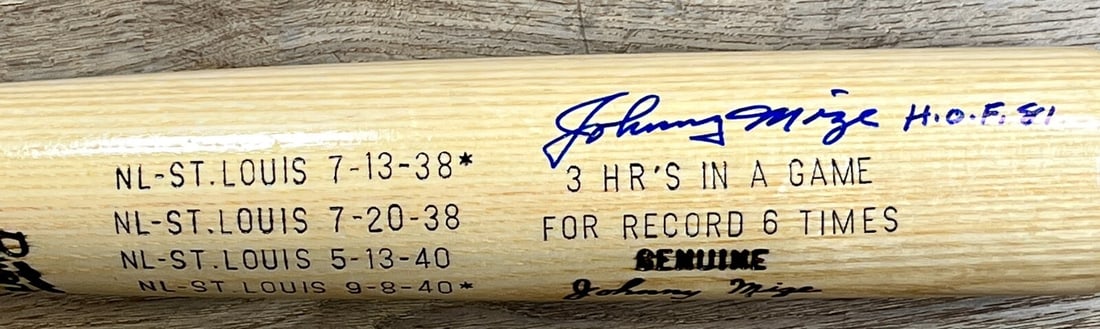 Johnny Mize Signed H117 Bat 3 HR Game 6 Times HOF'81 JSA (1 of 6)