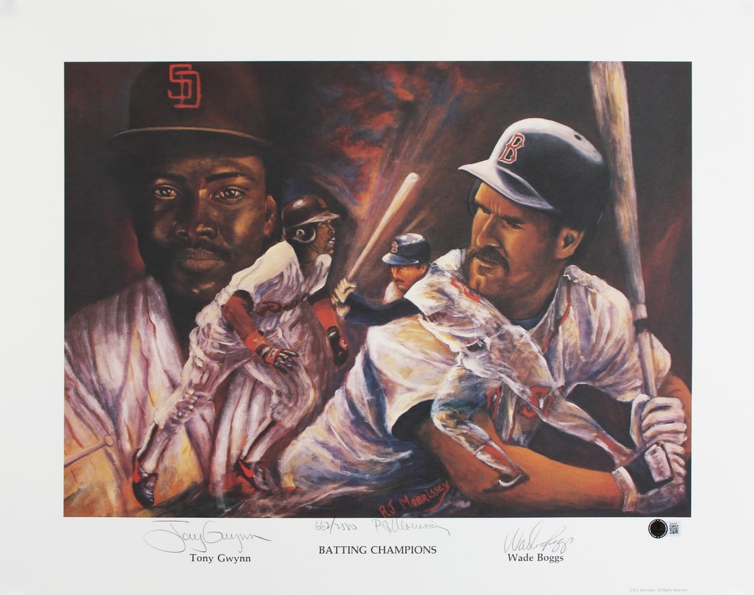 Tony Gwynn Wade Boggs R.J. Morrissey Signed 19x24 Lithograph Beckett Authenticated (1 of 2)