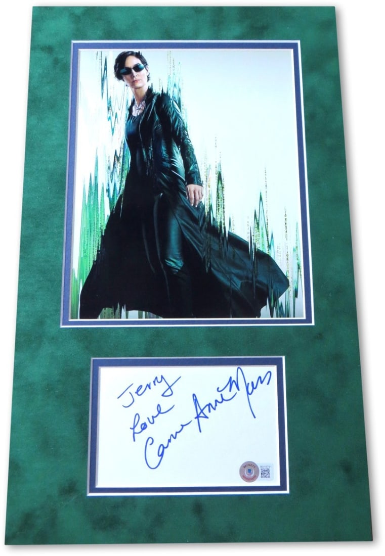 Carrie-Anne Moss Autographed Matted 8x10 Photograph The Matrix Beckett Authenticated: Carrie-Anne Moss Autographed Matted 8x10 Photograph The Matrix Beckett Authenticated This stunning matted photograph features the signature of Carrie-Anne Moss, renowned for her iconic role in The Mat