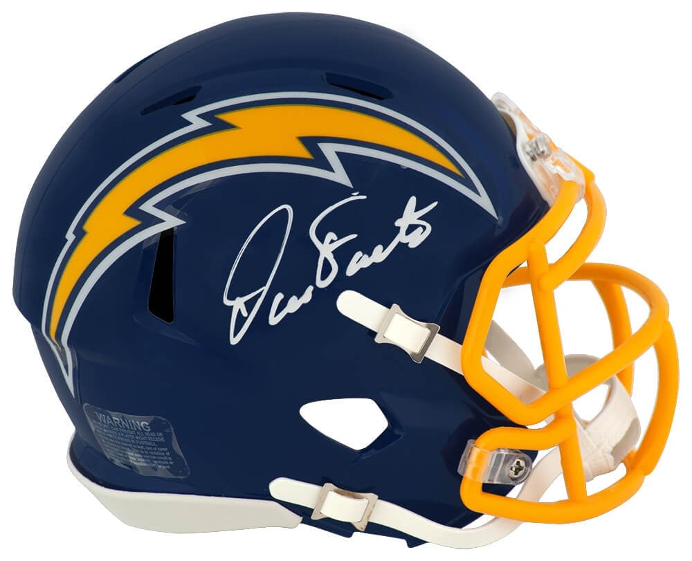 Chargers Riddell Speed Mini Helmet Signed by Dan Fouts with COA: Chargers Riddell Speed Mini Helmet Signed by Dan Fouts with COA This is a pre-owned Riddell Speed mini helmet in navy throwback style, featuring the Los Angeles Chargers. The helmet is hand-signed by 