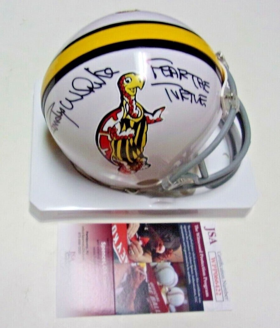 Maryland Terps Mini Helmet Signed by Randy White with JSA COA: Maryland Terps Mini Helmet Signed by Randy White with JSA COA This mini helmet features the Maryland Terrapins 'Fear the Turtle' design and has been signed by Randy White. It comes with a JSA Certific